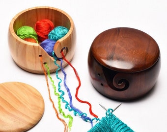 Wooden Yarn Bowl with Lid, Handmade Yarn Bowl for Crochet & Knitting, 8x15 Wooden Yarn Holder, Pine Wood Yarn Storage, Crochet Lover's Gifts