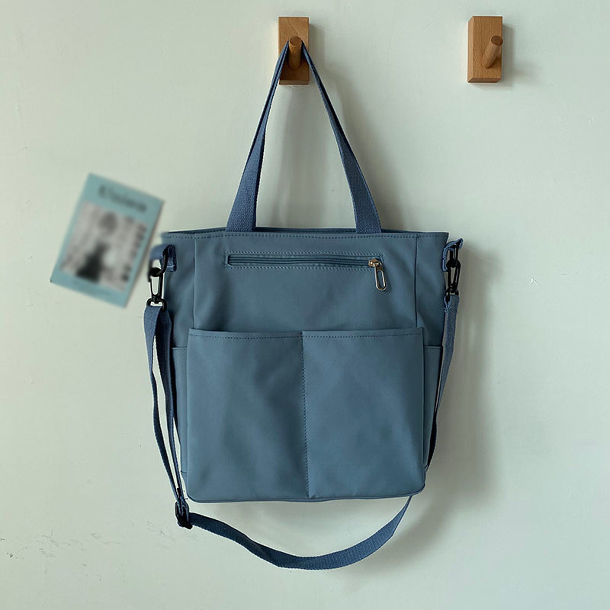 Blue Work Bag, Casual Work Tote Bag, Canvas Waterproof Tote Bag