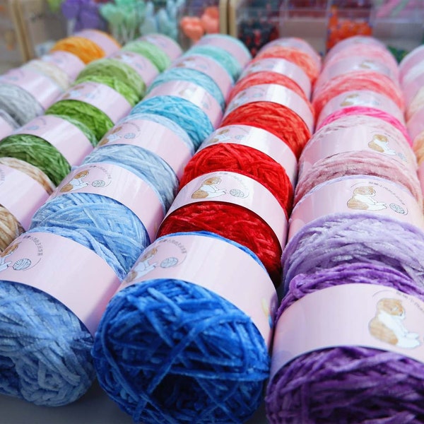 50g 2.5mm Chenille Yarn, Soft Crochet Velvet Yarn, Velvet Yarn for Crafting & Amigurumi, Chunky Velvet Knitting Yarn, Himalaya Dolphin Baby