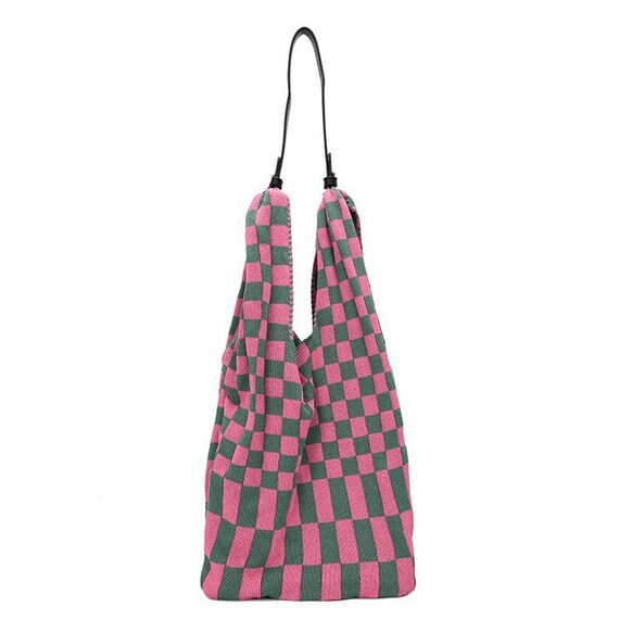 Checkered Knit Handbag