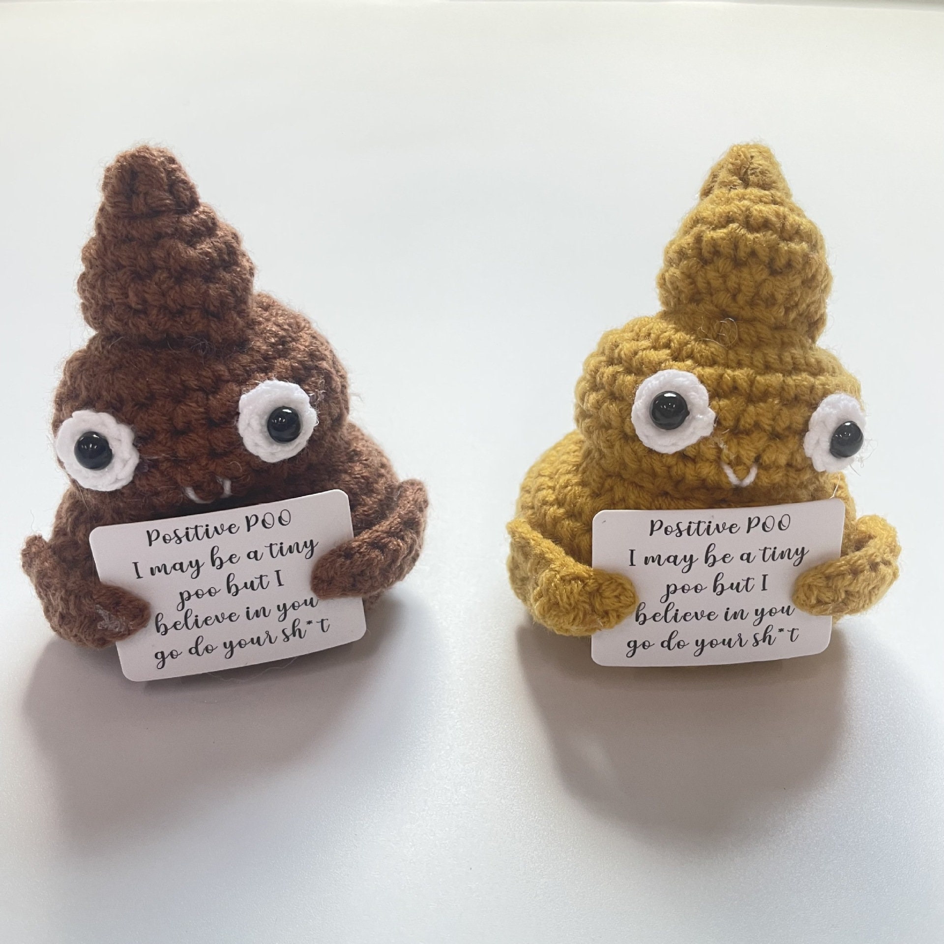 Wegem 2PCS Positive Funny Knitted Poo, Crochet Poo with Positive Message  Card for Encouragement, Funny Cute Small Gifts for Friends (2pcs Poo)