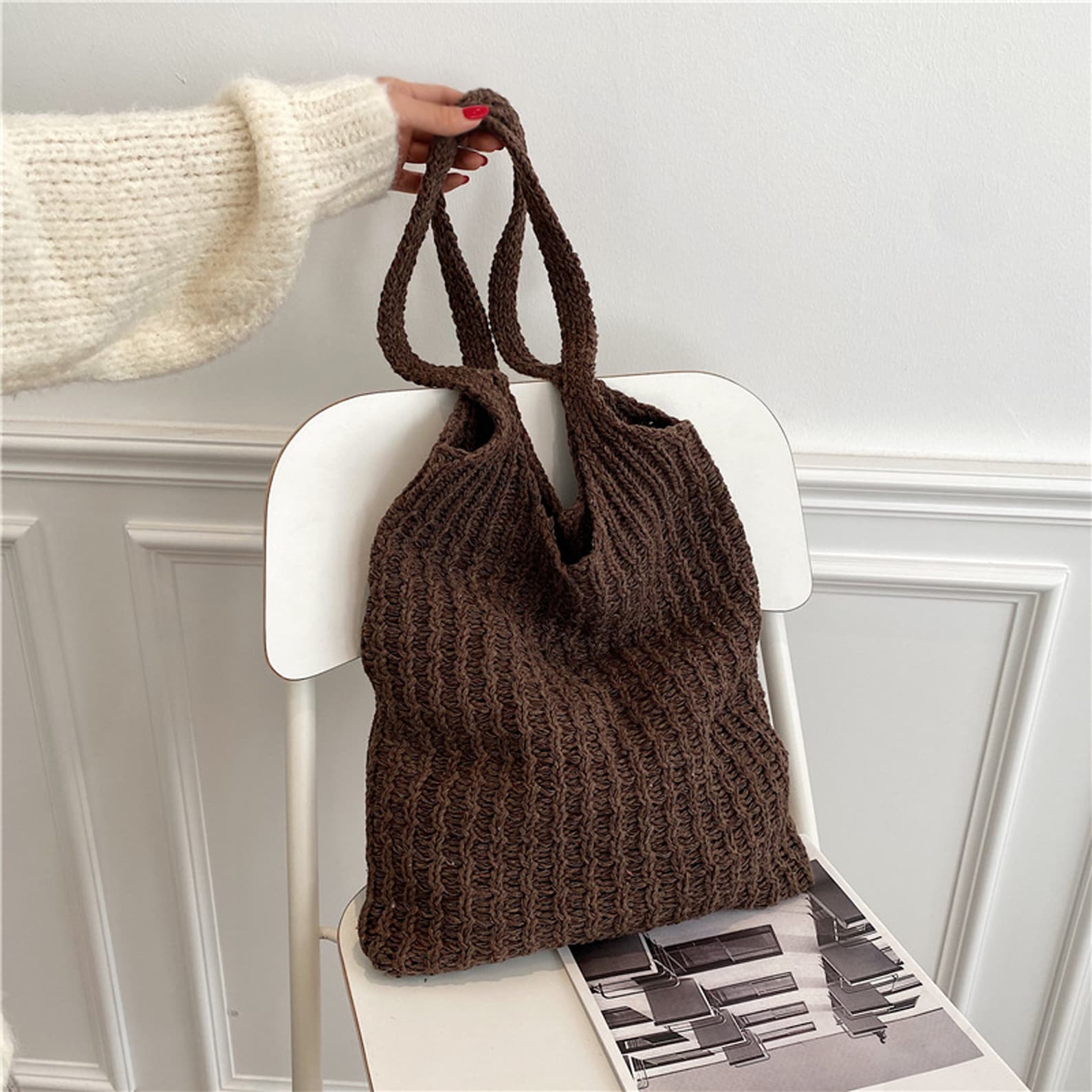 Knitted Woolen Tote Bag Hand-Knitted Bag Handmade Shoulder | Etsy