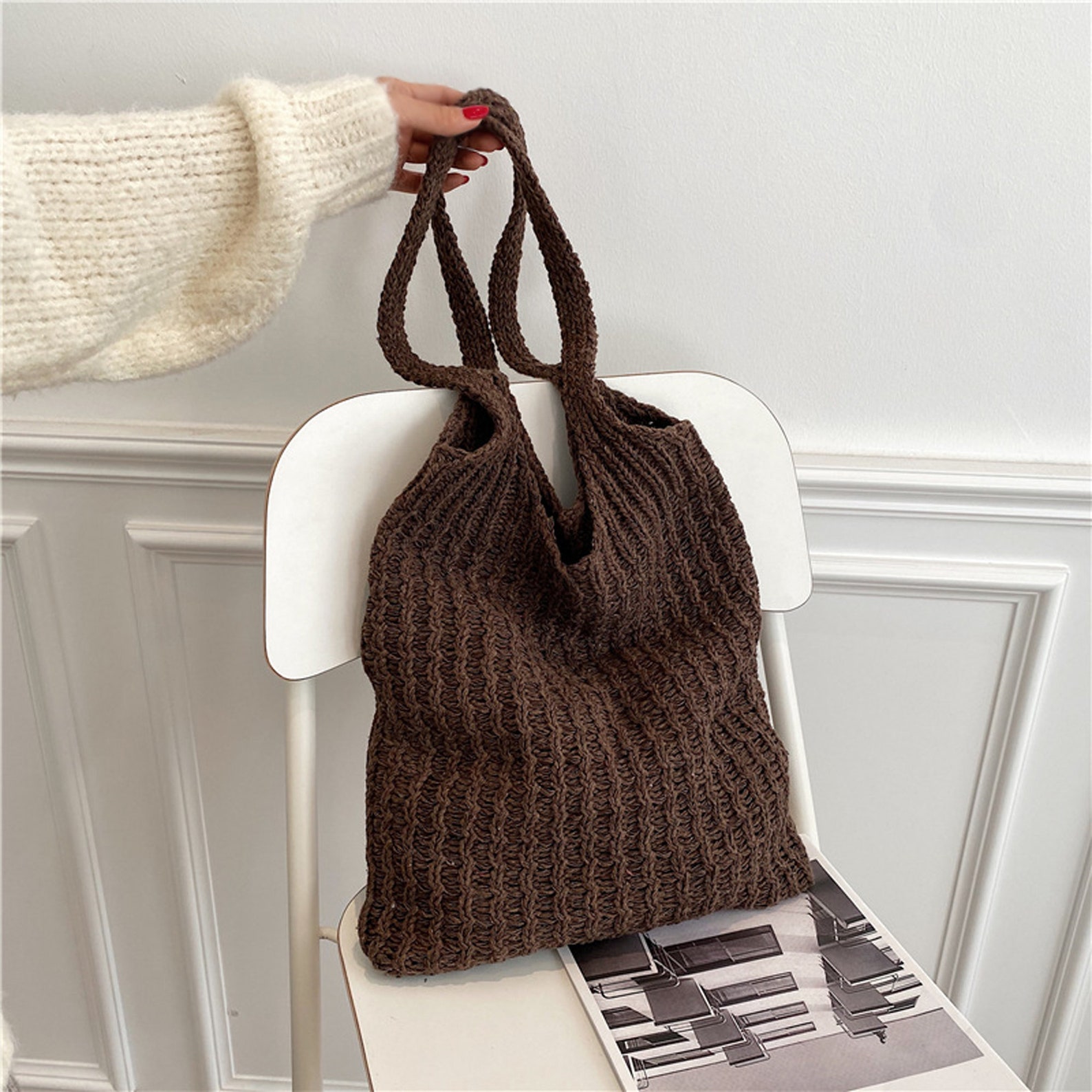 Knitted Woolen Tote Bag HandKnitted Bag Handmade Shoulder Etsy