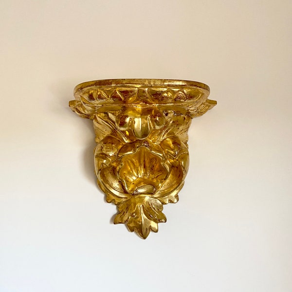 Antique baroque ornate corbel gilded 23k gold original patina | 17th century small shelf religious figure | Real gold leaf gilded