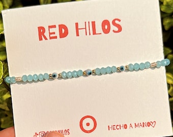 Evil Eye Bracelet: Blue Rondelle Beads, Gold Spacers, Protection