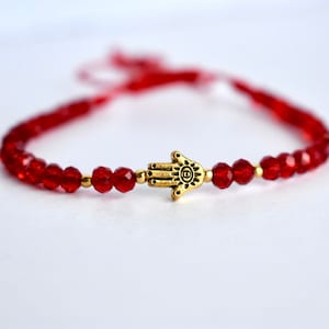 protection bracelet, Red rondelle beaded bracelet, hamsa bracelet, Tiny Hamsa, Red string bracelet, Evil eye bracelet, Mal de Ojo