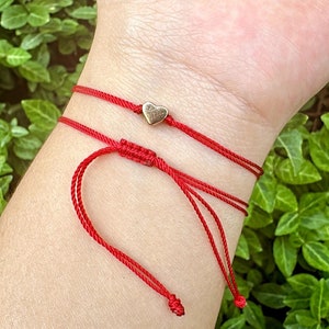 Gold Plated Heart Charm Red String Bracelet - Adjustable Protection Bracelet