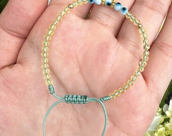 Evil Eye Beaded Bracelet: Gold Plated Accents, Macrame Knot
