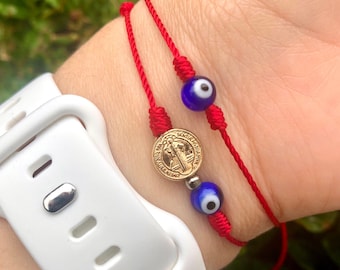 Red String Bracelet: Blue Evil Eye, San Benito Charm, Protection