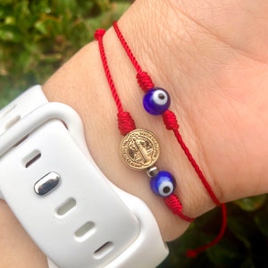 Red String Bracelet: Blue Evil Eye, San Benito Charm, Protection