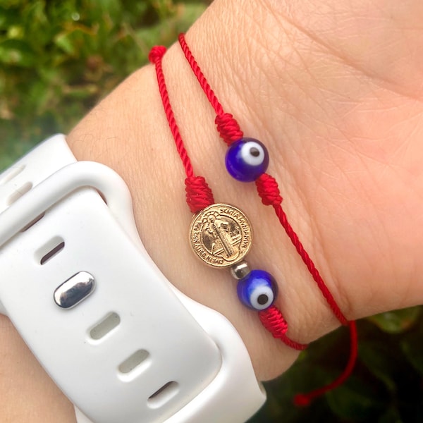 Blue Evil eye Bracelet, Red string bracelet, Mal de ojo, Mal de Ojo Pulsera, San Benito, Saint Benedict bracelet, protection bracelet
