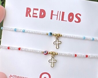 Dainty Evil Eye Seed Bead Bracelet: Adjustable Protection Jewelry