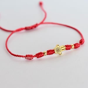 Red String Hamsa Bracelet: Evil Eye Protection, Gold Plated Accents