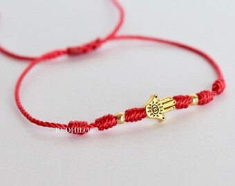 Red String Hamsa Bracelet: Evil Eye Protection, Gold Plated Accents