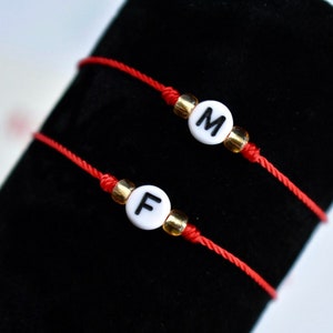 Personalized Initial Bracelet Set: Red String Couple Bracelets
