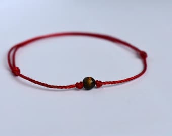 Tigers Eye Beaded Red String Bracelet: Protection, Good Luck
