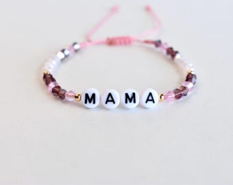 Mom Beaded Bracelet: Letter Name Bracelet, Gold Accents