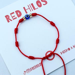 Red String Evil Eye Bracelet: Adjustable 7 Knot Macrame