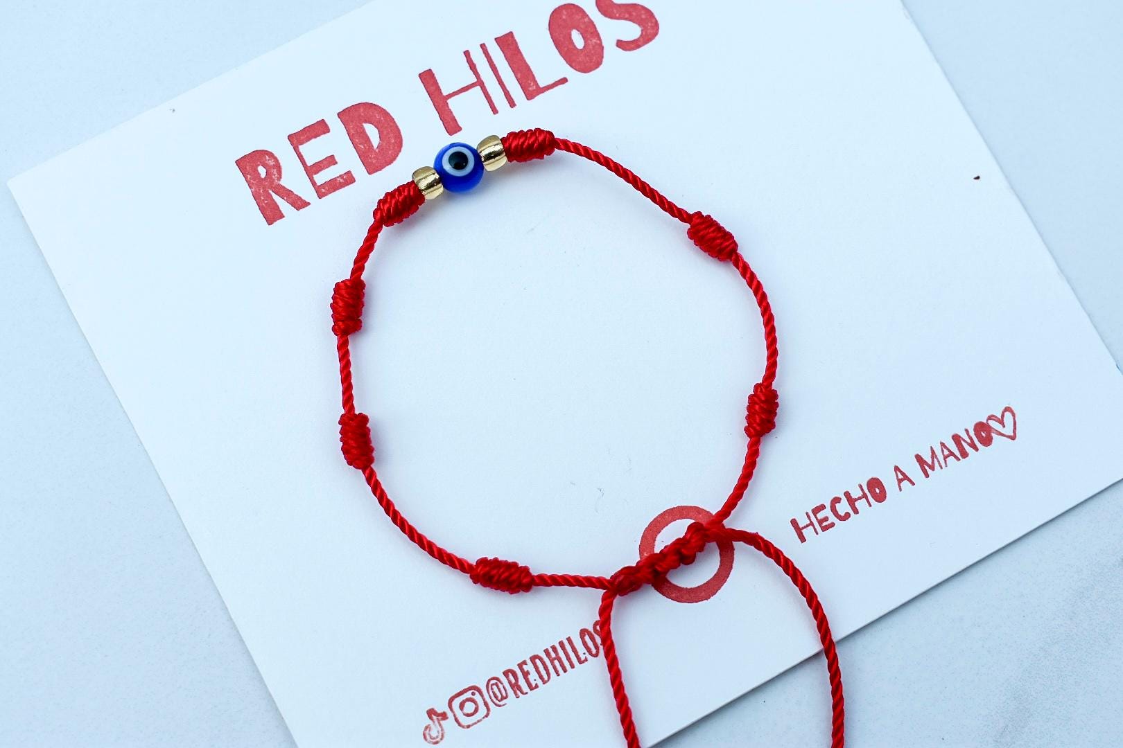 Red String Evil Eye Bracelet: Adjustable 7 Knot Macrame
