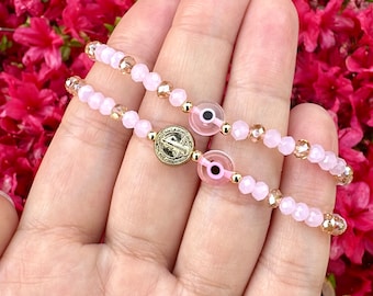 Pink Evil Eye Bracelet: San Benito Charm, Protection Jewelry