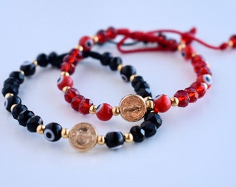 San Benito Charm Bracelet, Evil Eye Protection, Red & Black