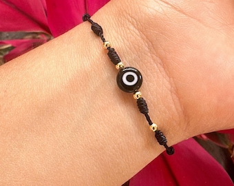 Black Evil Eye Bracelet, Adjustable Knot String, Protection Jewelry