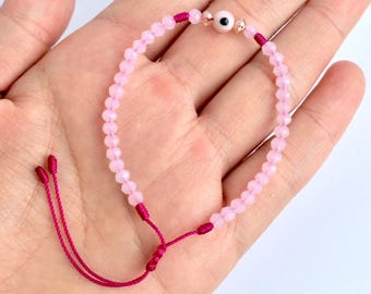 Pink Evil Eye Bracelet: Macrame Good Luck Jewelry