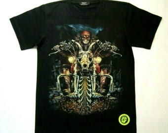 Cool Skeleton Graphic T-Shirt – 100% Cotton, Loose Fit For Biker, Goth, Rock, Or Metal Styles