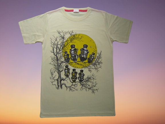 Top Hat Wise Night Owls Birds On Tree Branches/Natural/Animals/Forest/Graphic/Graffiti/Vintage/Funny