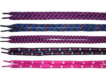 Fashion Flat Coloured Stars and Checkered Pattern For Shoes/Converse/Fashion Trainers/Athletic Sports Shoelaces Width 10 cm Length 119 cm