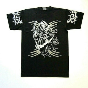 Magere Hein / Schedel / Skelet / Horror Halloween / Dood / Gothic / Tattoo / Metal / Rock / Punk / Muziek / Vintage / Causale 100% Zachte Katoenen Vrouwen / Mannen Top T-Shirt