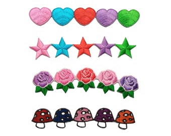 5 Small Colourful Hearts Chain/Stars Chain/Roses Chain/Mushrooms Chain Embroidered Iron On/Sew On Patch For Coats/Denim/Jackets/Jeans/Bags