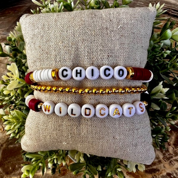 CHICO STATE WILDCATS Game Day Stack, Set of 3 Bracelets. Perfect for College, Graduation, High School, Commitment or Signing Gift
