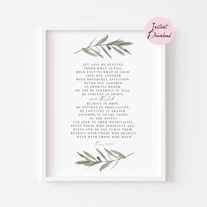 Romans 12 Bible Verse, Floral Watercolour Art Print, Printable Bible Verse, Christian Wall Art Print, Christian Gift, Downloadable Art Print
