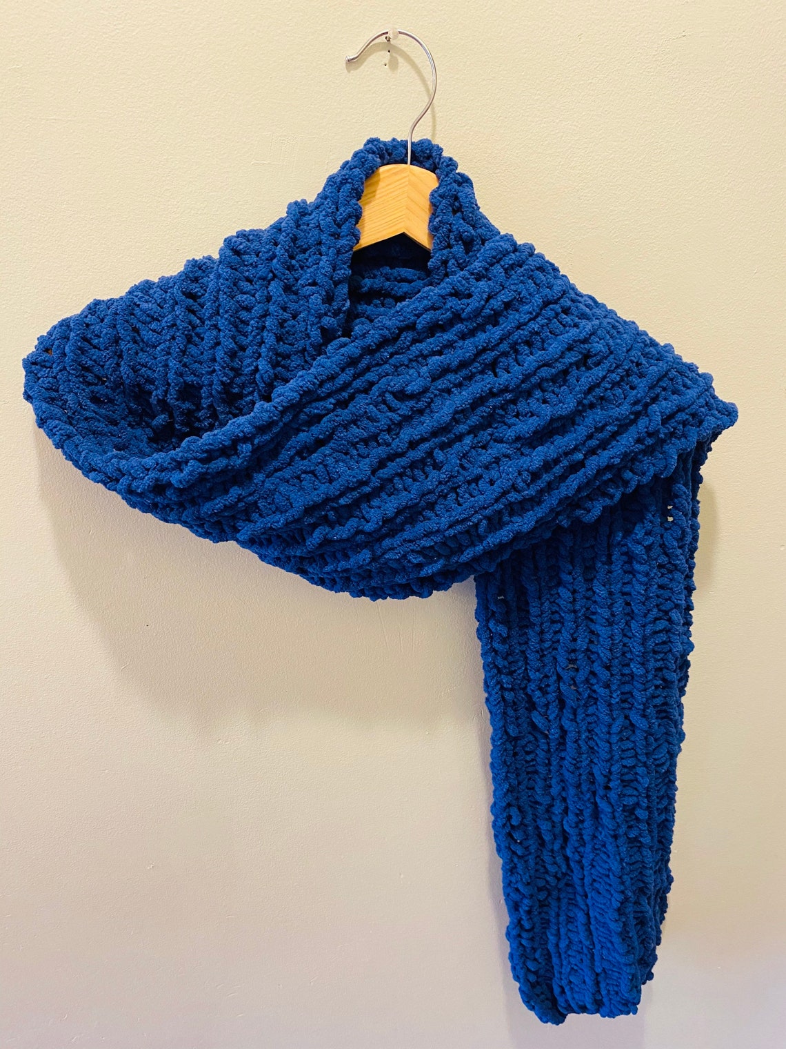 Royal Blue Chunky Knit Scarf Blue Winter Scarf Warm Chunky Etsy
