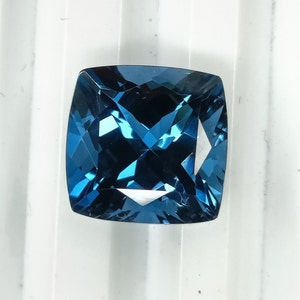 GENUINE&#39;&#39;&#39;&#39;&#39; AAA+ Quality Natural London Blue Topaz Cushion Faceted Gemstone. Size:- 10x7mm. 5.30Cts. London Blue Topaz for Ring jewelry.