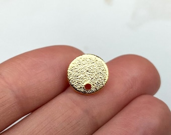 18K Gold Plated Hammered Round Earring Posts, Nickel Free Hypoallergenic Stud Earring Findings, Gold Earring Components