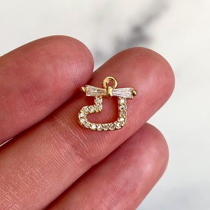 18K Gold Plated Cubic Zirconia Christmas Stocking Charms, Gold Earring Findings, Jewelry Supplies, Earring Charms