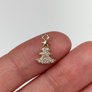 18K Gold Plated Cubic Zirconia Christmas Tree Charms, Gold Earring Findings, CZ Charms, Jewelry Supplies, Earring Charms