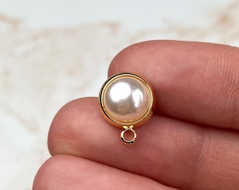 18K Gold Plated Imitation Pearl Earring Posts, Pearl Earring Findings