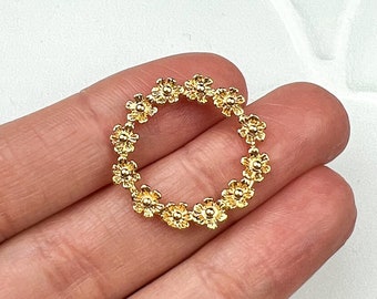 18K Gold Plated Flower Linking Rings, Connector Charms, Gold Earring Findings, Jewelry Supplies