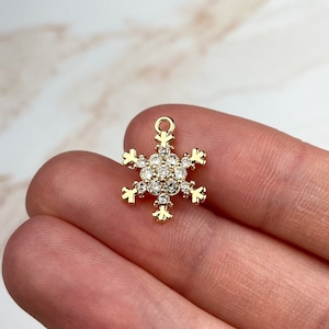 18K Gold Plated Cubic Zirconia Snowflake Charms, Gold Earring Findings, CZ Charms, Jewlery Supplies, Earring Charms