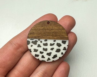 Cow Print Resin and Walnut Wood Charms, Earring Components, Earring Findings, Jewelry Supplies