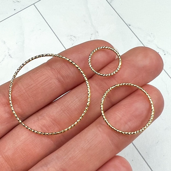 18K Gold Plated Textured Linking Rings, Gold Earring Findings, Jewelry Supplies