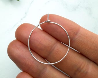 25mm Silver Hoop Earring Findings, Beading Hoops for Polymer Clay & DIY Earrings, Open Round Ear Wire, Jewelry Making, Nickel Free