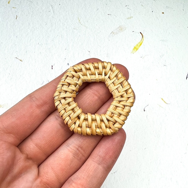 Hexagon Natural Rattan Earring Charms, Handwoven Rattan Pendants, Wood Earring Connector, Jewelry Supplies