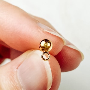 18K Gold Plated Brass Ball Earring Posts With Loop, Ball Post Studs, Gold Plated Earring Findings, Hypoallergenic Jewelry Supplies