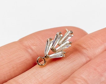 18K Gold Plated Cubic Zirconia Earring Posts, Art Deco Style, Stud Earrings With Loop, Hypoallergenic Earring Findings