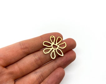 Gold Plated Brass Filigree Pendant 37mm 1 piece Stars and Flowers Pendant Charm Jewelry Supply