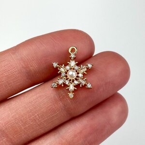 18K Gold Plated Cubic Zirconia Snowflake Charms, CZ Charms, Pearl Charms, Gold Earring Findings, Jewelry Supplies, Earring Charms